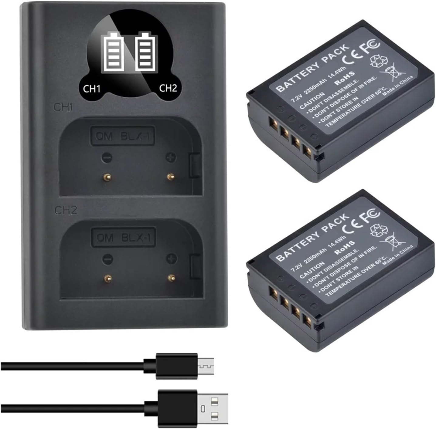 Batteries and Dual Charger，Compatible for Olympus OM System OM-1, Mark II, HLD-10 Camera(2 Batteries and 1 Charger)