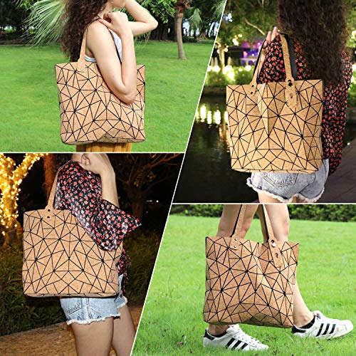 Tikea Geometric Tote Bag - Crossbody Handbag Top Handle Shopping Bag Women Girl Fashion Shoulder Bag - Luminous or Cork2