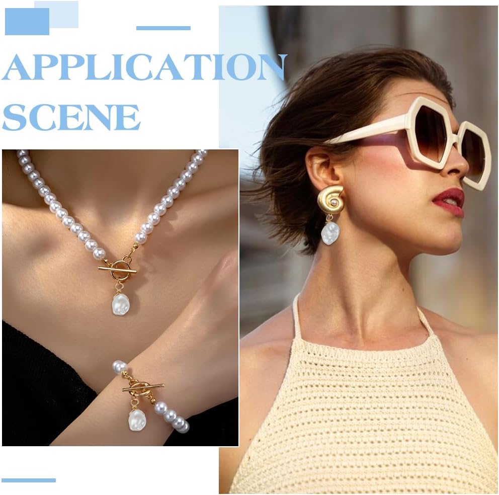 WADORN 48Pcs Imitation Pearl Beads Charms 2 Style Irregular Pearl Charms ABS Plastic Bead Pendants with Golden Sliver Hanging Ring for Dangle Earrings Necklace Bracelet Jewelry Making - Image 5