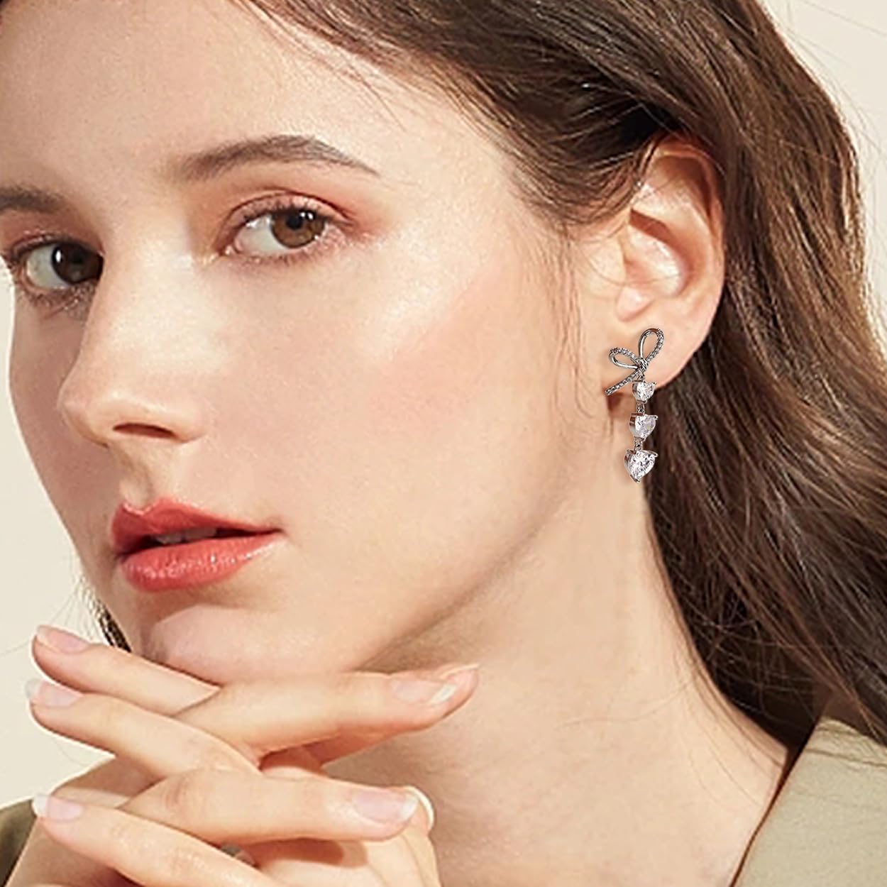 Sonateomber Heart Dangle Drop Stud Earrings for Women, Valentine Cute Sparkly Love Rhinestone Dangling Earing Wedding Prom Hypoallergenic Fashion Jewelry Gift. - Image 2