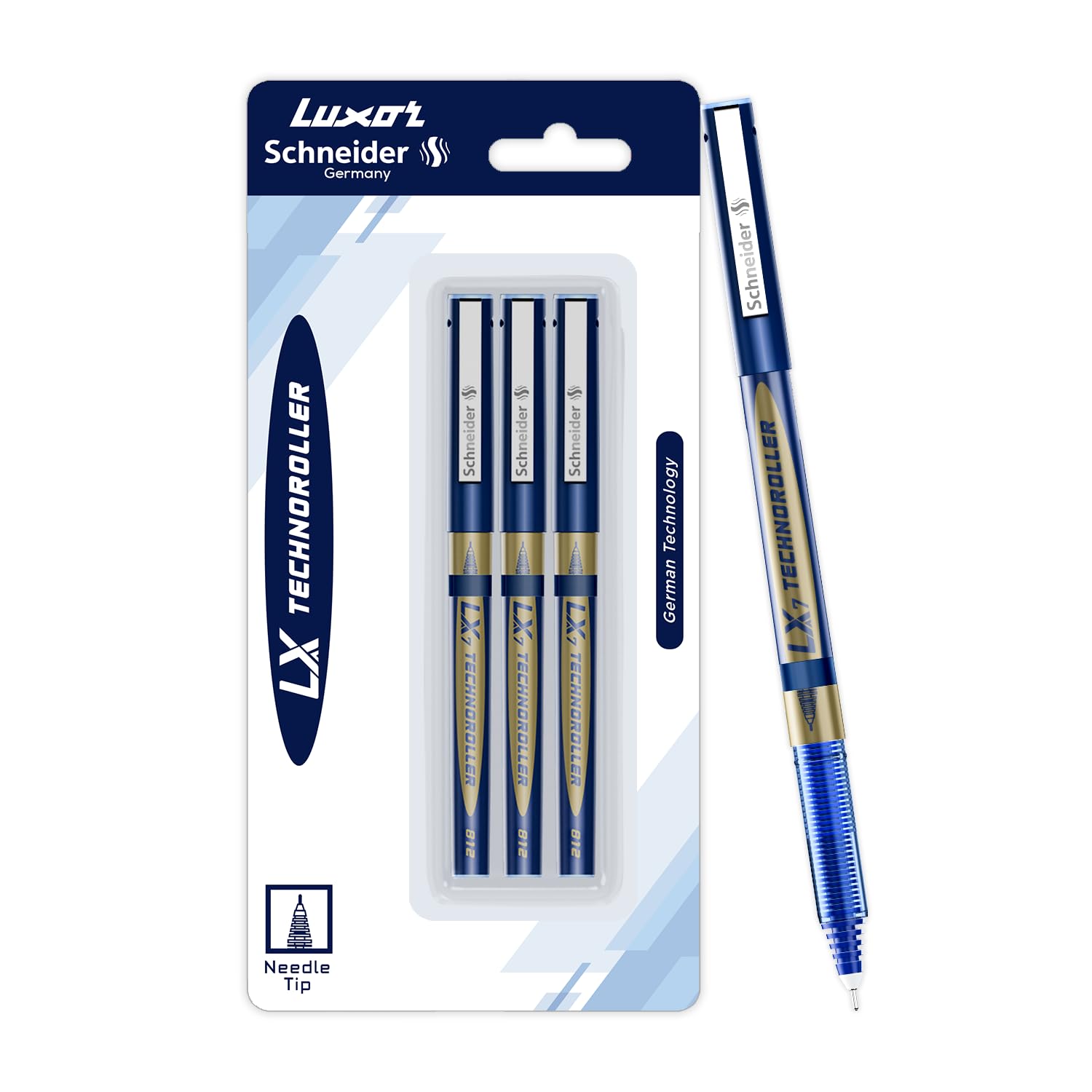 Schneider LX7 Technoroller| Pack of 3| Blue Ink Colour |0.7 mm tip|100% Liquid Ink Roller Pen| German Technology| Smooth writing experience| Ideal Pen for Students & Professionals