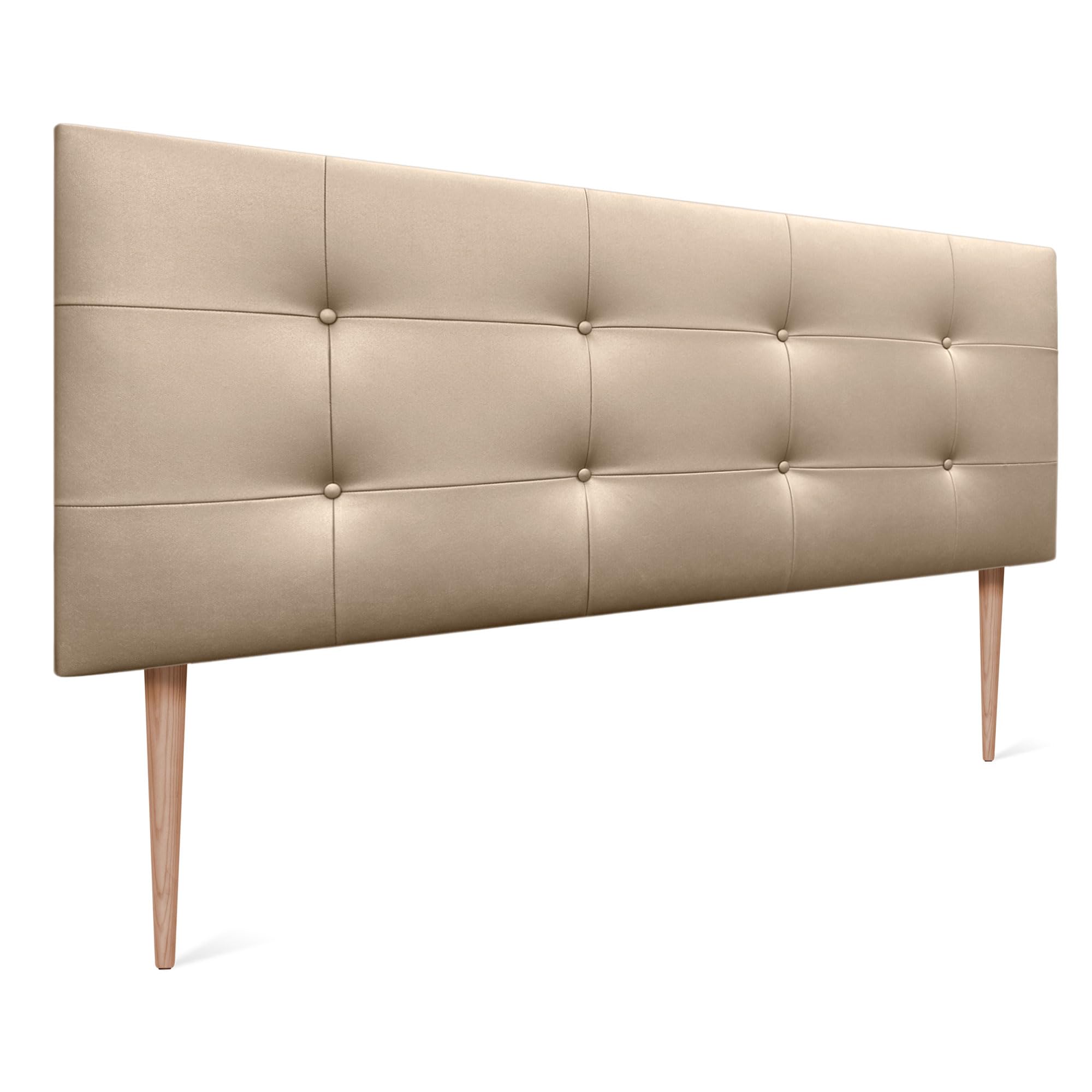 DHOME Tête de lit Capitone capitonnée Acualine en Simili-Cuir ou Tissu avec Pieds en Bois de pin Epaisseur 8cm Têtes de lit Capitone capitonnées capitonnées (Similicuir Champagne, 160 (150/160))