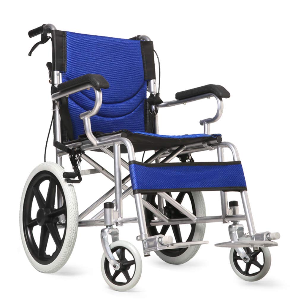 Silla de ruedas autopropulsada plegable ligera con freno, marco de acero, silla de viaje portátil para uso en interiores y exteriores, reposapiés y reposabrazos incluidos