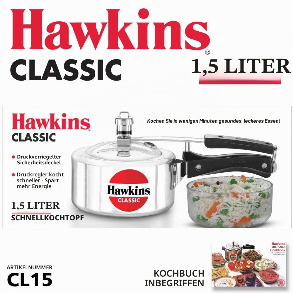 HAWKINS Classic CL15 Schnellkochtopf aus Aluminium, 1,5 l, klein, silberfarben