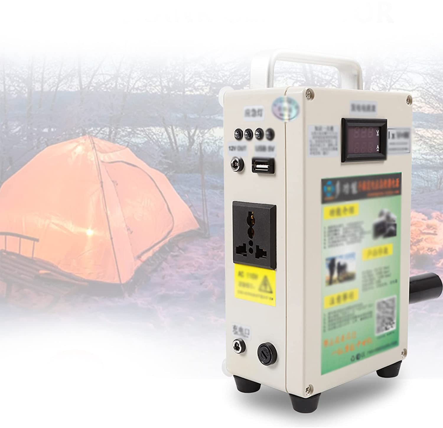 Generatore a manovella portatile,Dotato di luce di emergenza super luminosa,Batteria al litio da 65 Wh,Uscita USB,Supporto della carica del pannello solare,220V