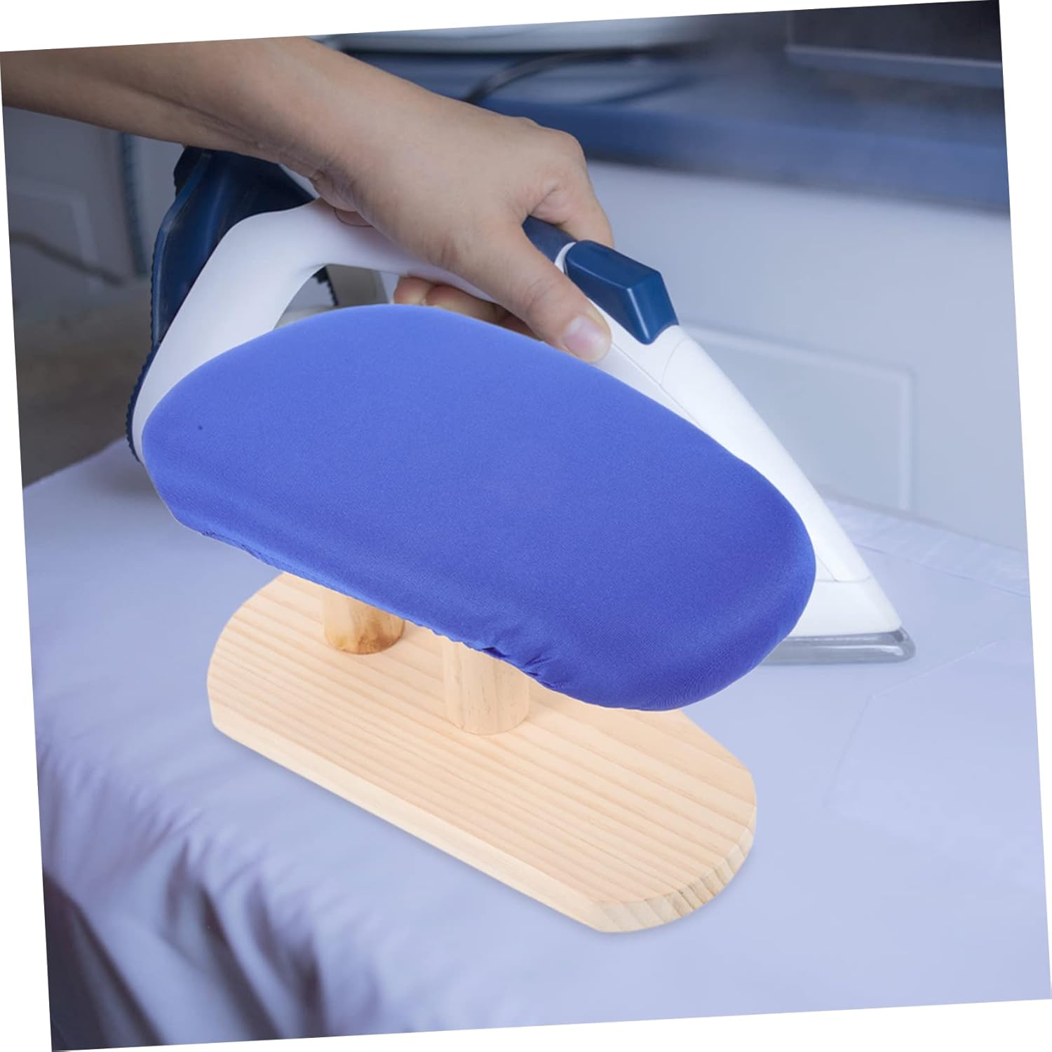 Luxshiny Portable Curved Wood Ironing Board with Thickened Stable Support High Temperature Resistant Padded Sleeve Ironing Accessory for Smooth Quick Drying Household Garment Pressing