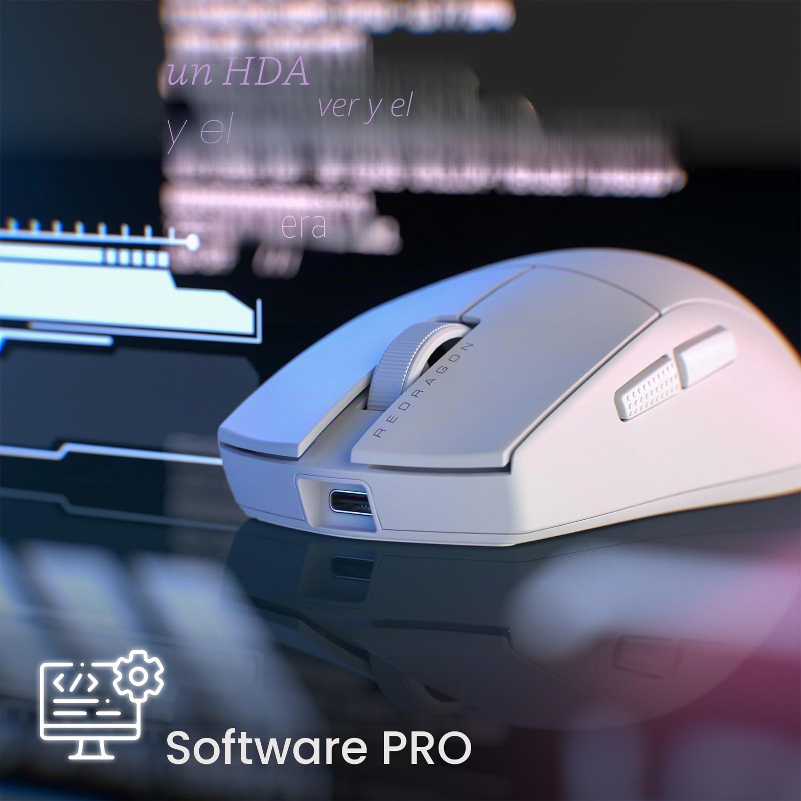 Redragon M916 PRO - Ratón inalámbrico de 3 modos, tasa de sondeo 4K Hype-Speed, 49G ultraligero 26K DPI, construcción ergonómica de agarre natural, botones macro redefinibles