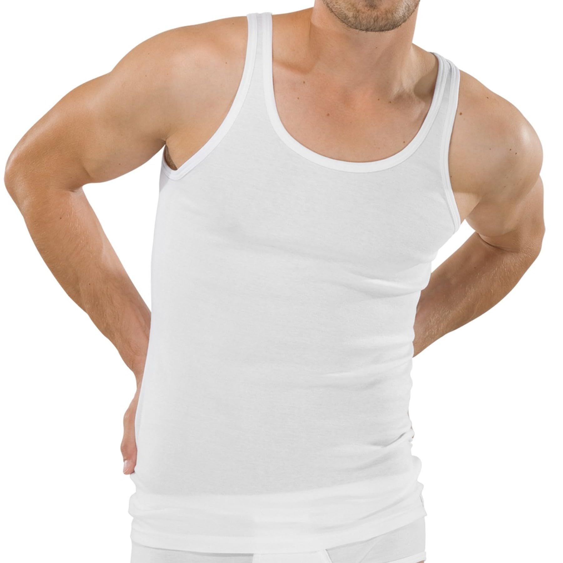 Schiesser Men's White (100-Weiss) Sleeveless Undershirt - Original Fine Rib