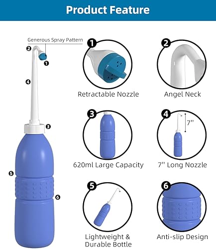 Miniatura 3 de Paquete de 2 botellas de bidé de viaje, pulverizador portátil de bidé de mano, 7.4 fl oz para cuidado de higiene personal, bolsa de viaje para