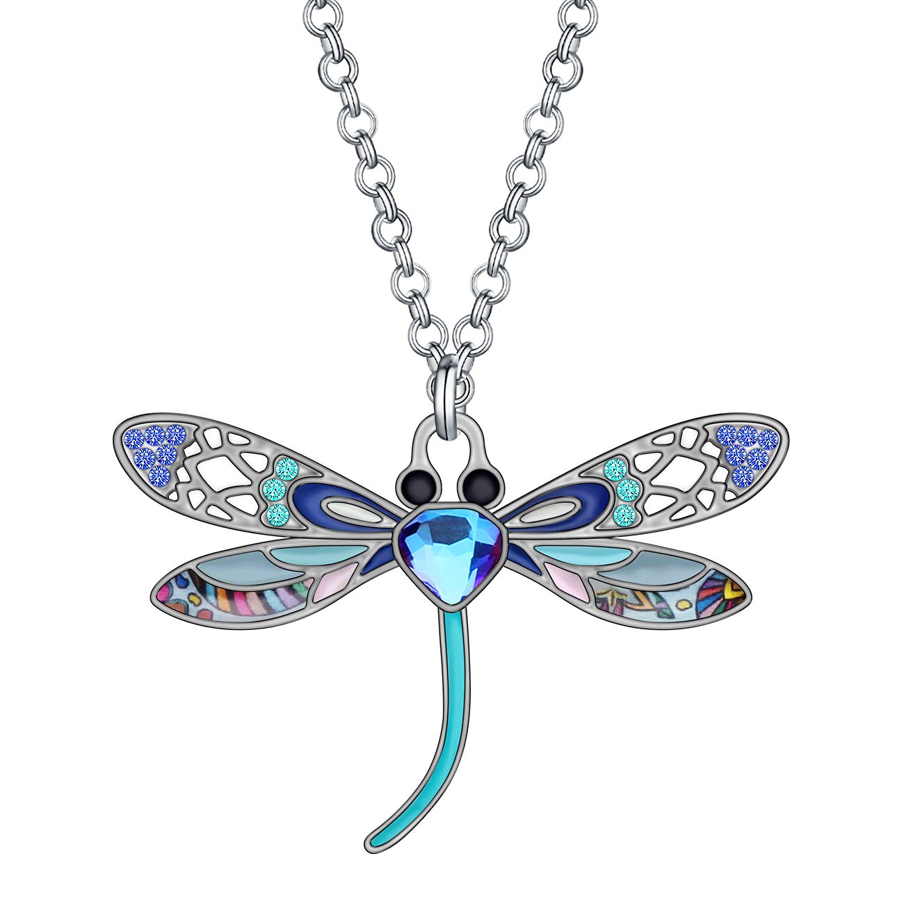 Pendentif Libellule émail Et Cristal Vert Clair - Chaîne Couleur Argent, Occasion, Sans Marque