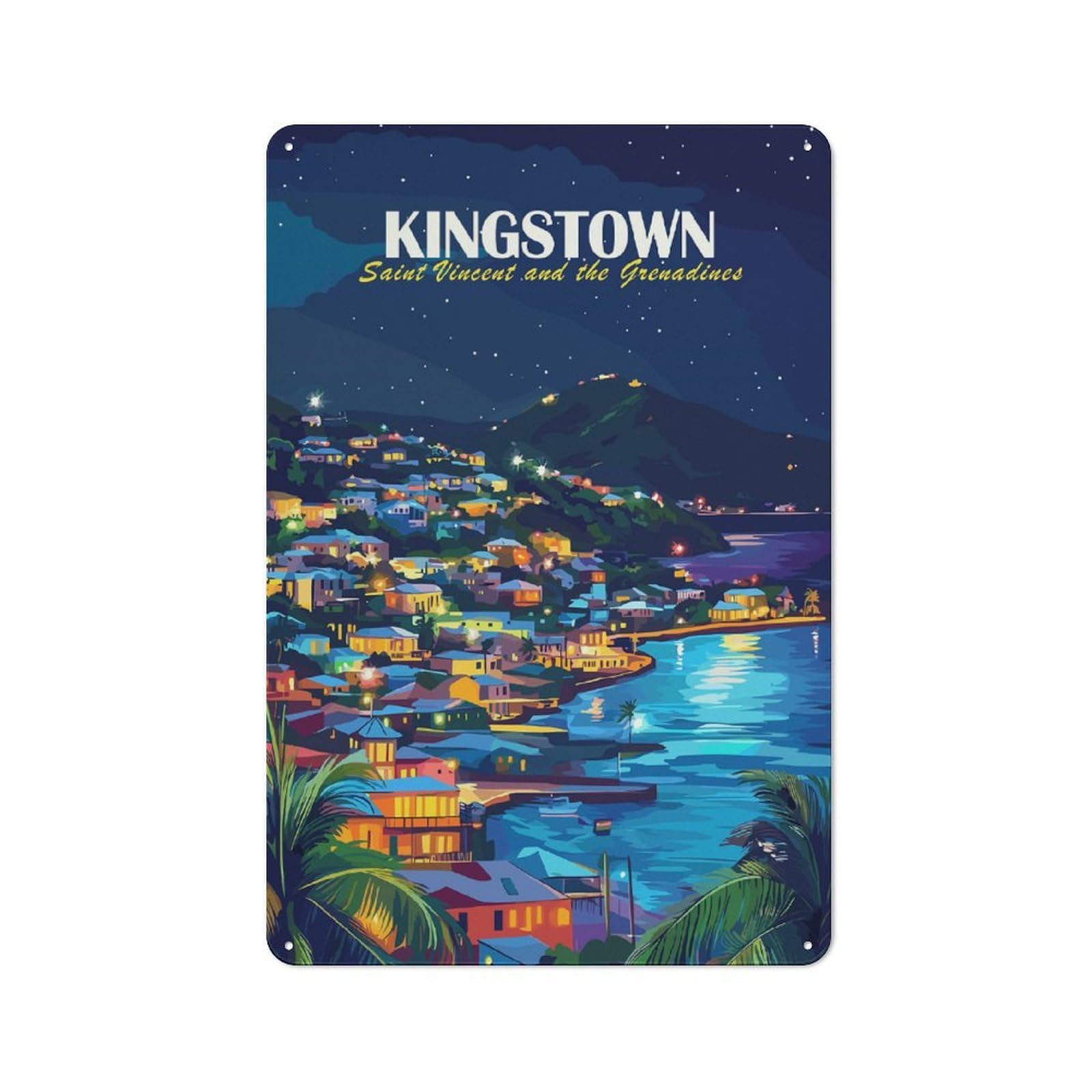 Junmoney Kingstown, Saint Vincent And The Grenadines Vintage Tin Sign 30X20cm For Garden Room Or Summerhouse, A Housewarming Gift For Outdoor-Room Decor Collectors