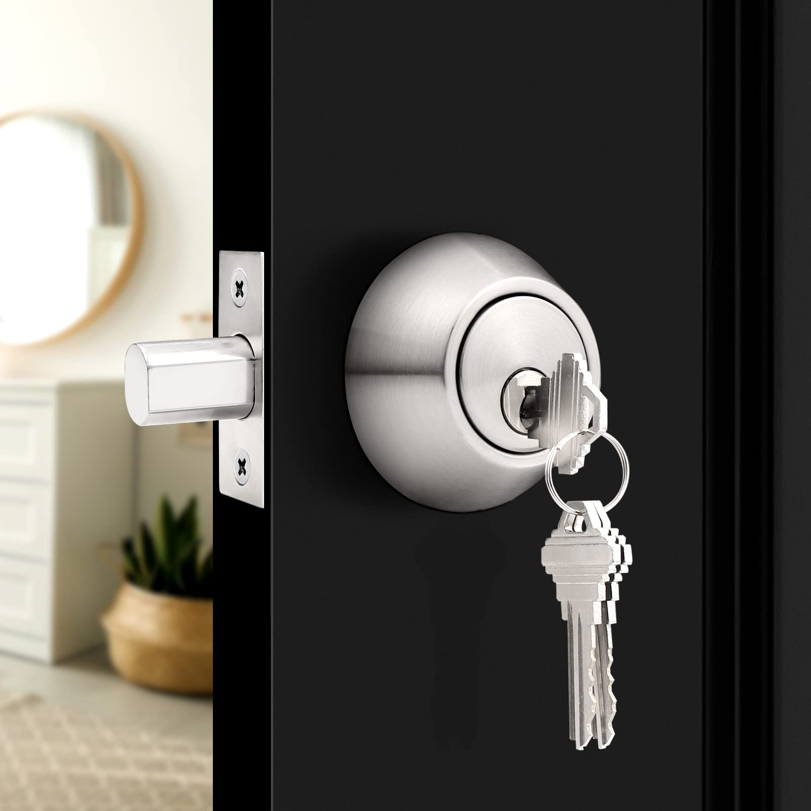 Deadbolt Lock Set Of 2 Probrico Double Cylinder Deadbolt - Keyed Both Sides  For Maximum Security (Satin Nickel) Door Lock, image size:1600x1600