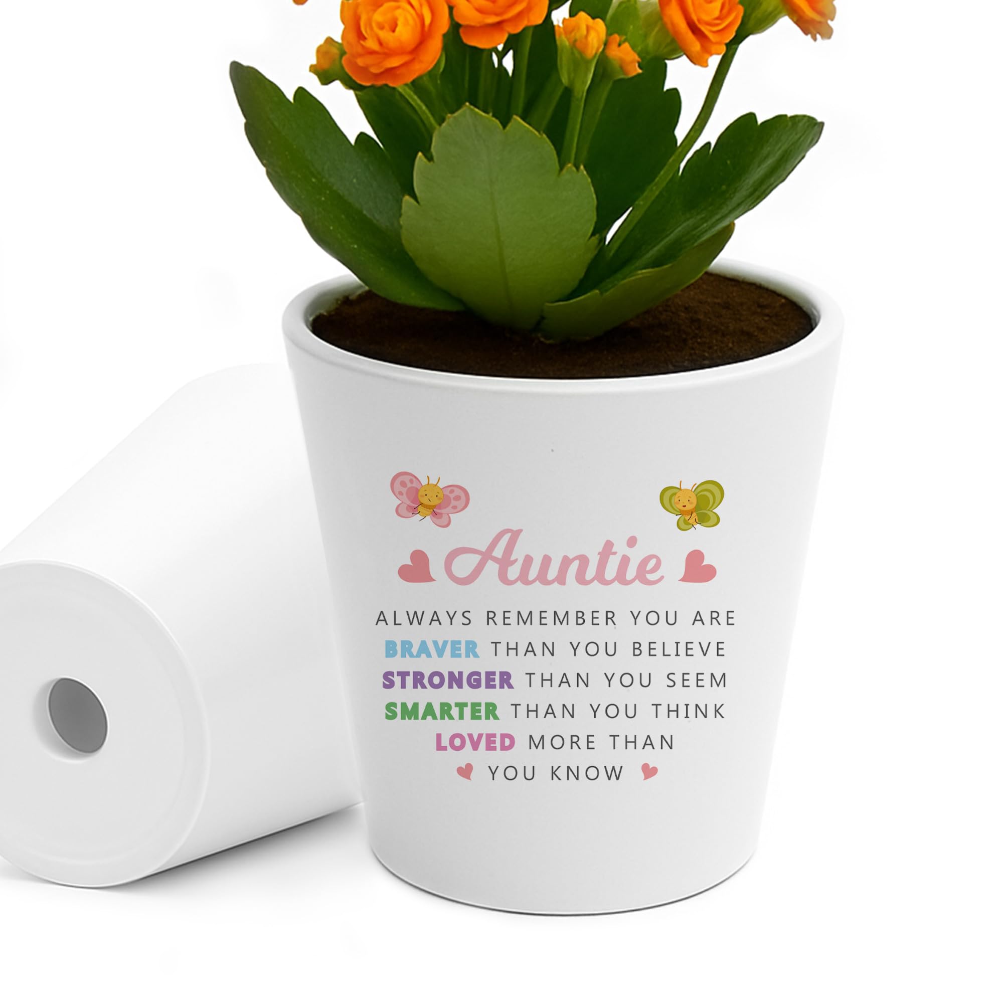 RED OCEAN Braver Stronger Smarter For Auntie Plant Pot Christmas Birthday For Auntie From Niece Nephew Thank You Her Keepsake