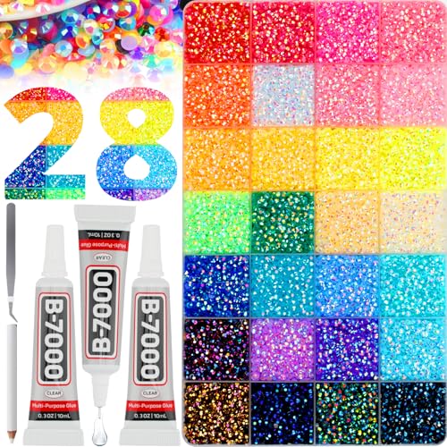 40000Pcs 3MM Rhinestones for Bedazzling Bedazzler Kit Gems Stones Jelly Resin SS10 Flatback Rainbow 28 AB Multi Colorful Crystals Bedazzled b7000 Glue for Crafts Crafting Clothes Clothing Decor Book
