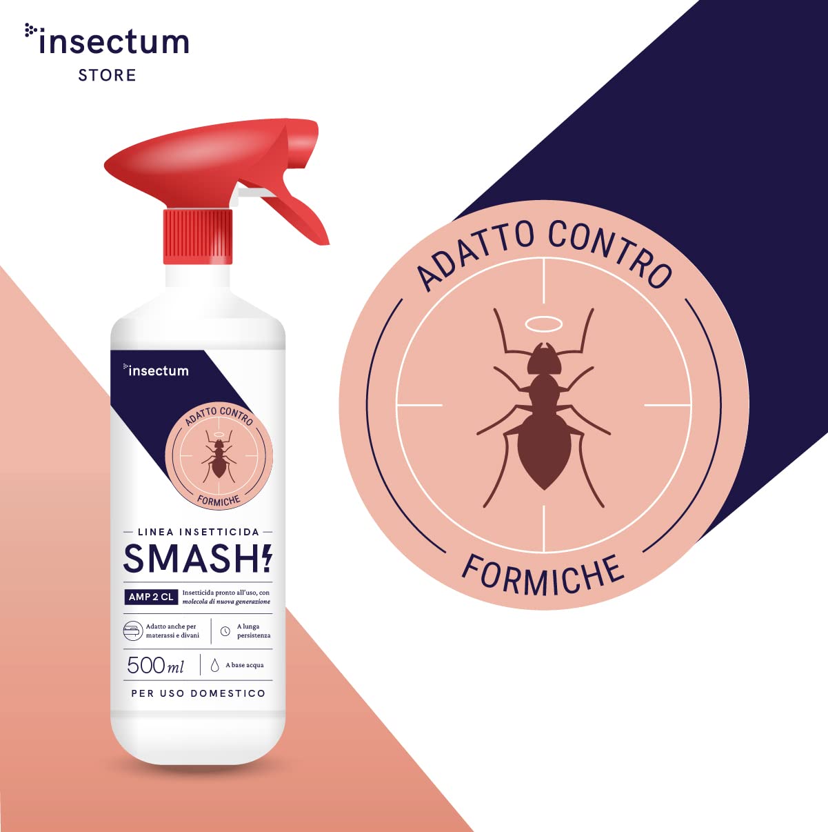 SMASH Spray Insetticida Formiche per Casa - 2x500 ml - Adatto per Ambienti con Animali Domestici. Senza Permetrina. Antiformiche per Interno Casa - Istruzioni incluse