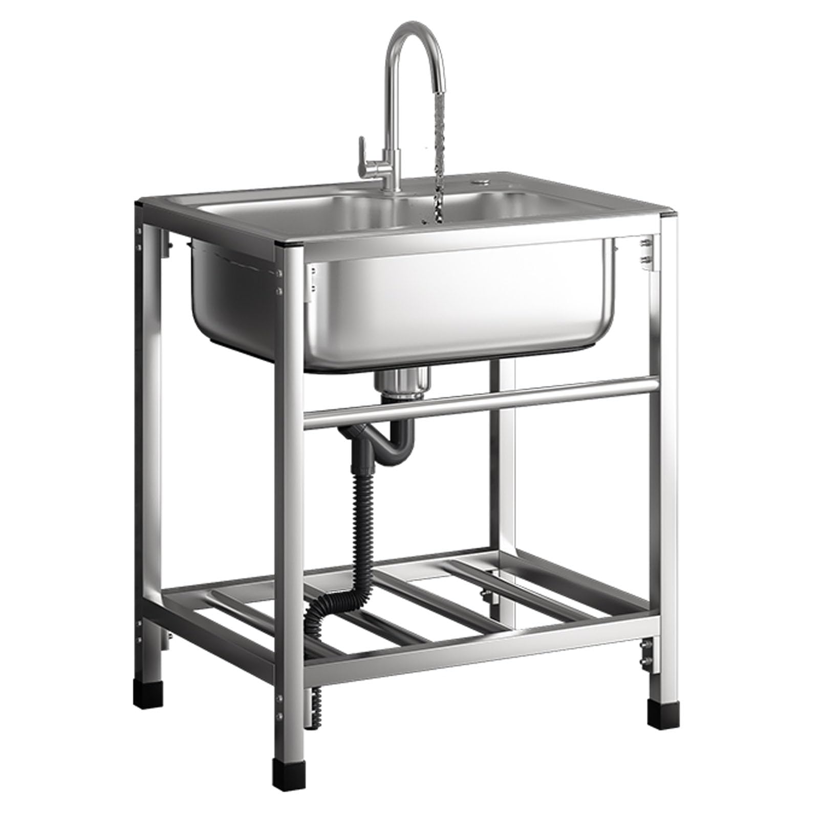 Lavabo de camping mobile et autonome avec évier inox à cuve unique pour extérieur