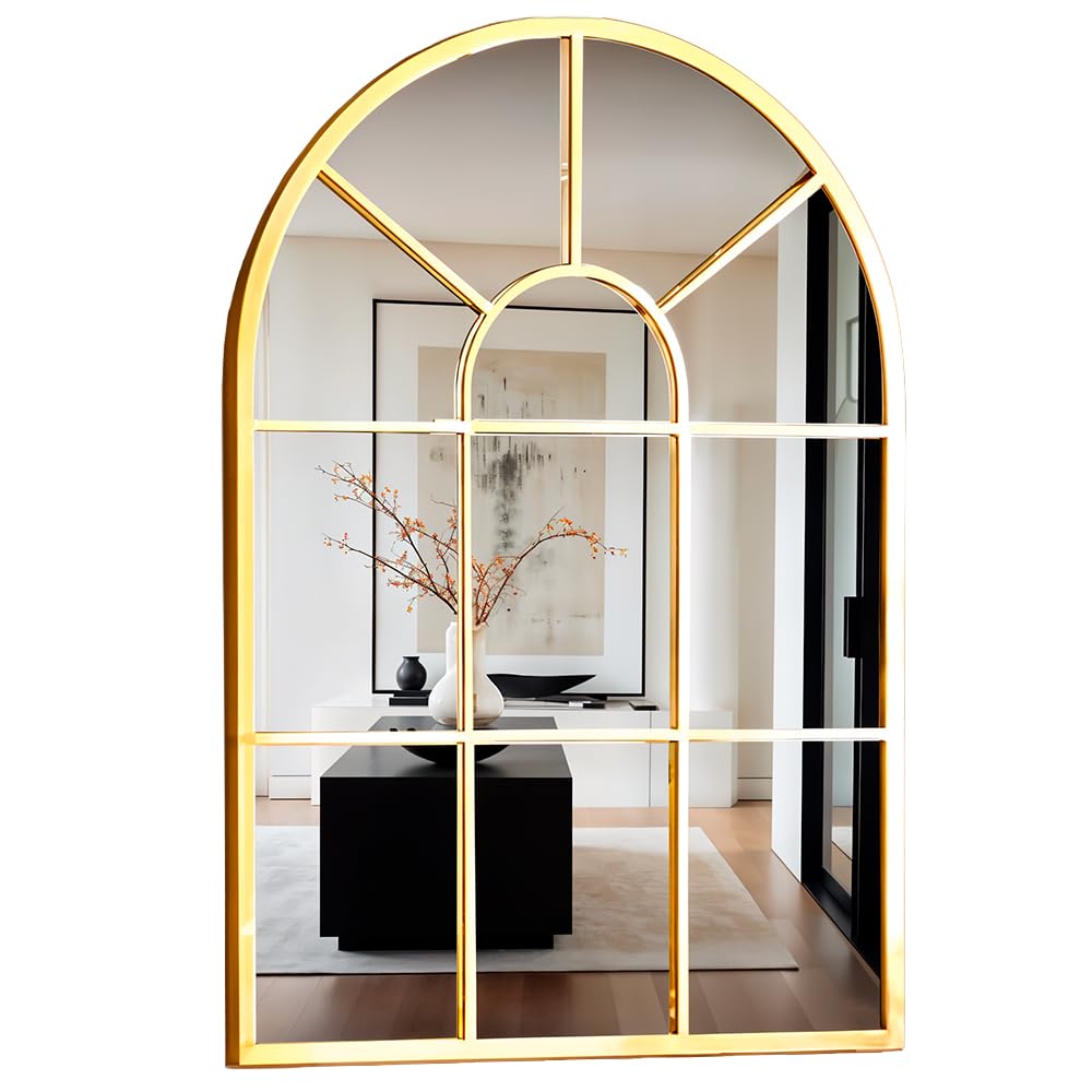 Marctani Espejo Ventana de Metal - Espejo Pared Grande Decoracion para Recibidor, Salon, Comedor, Dormitorio - Espejos Decorativos Industrial de Diseño (Dorado 70x50cm)