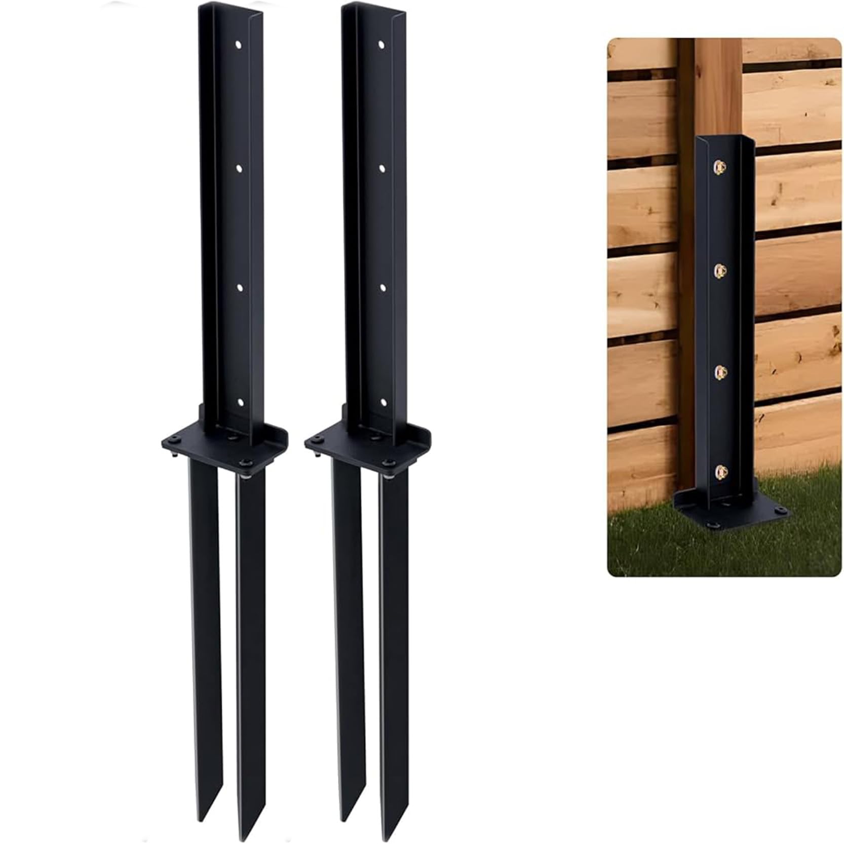 LQSYBHD Heavy Duty Steel Fence Post Repair Stakes Ground Spike Steel Fence Post 31.5 In Reinforced Fencing Spikes H-Shaped Design for Tilted Wood Fence Post(Size:2pcs)