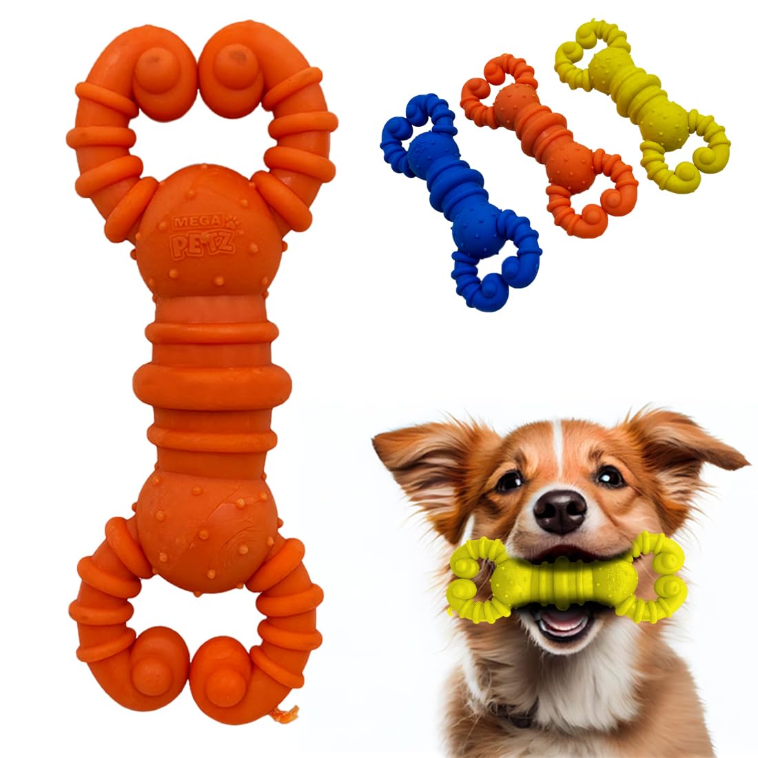 Wembley Dog Chewing Toys Shrimp Bone Rubber Teething Toys Non-Toxic Interactive Pet Toys | Suitable for All Dogs Aggressive Chewers – Assorted Colors, Pack of 1