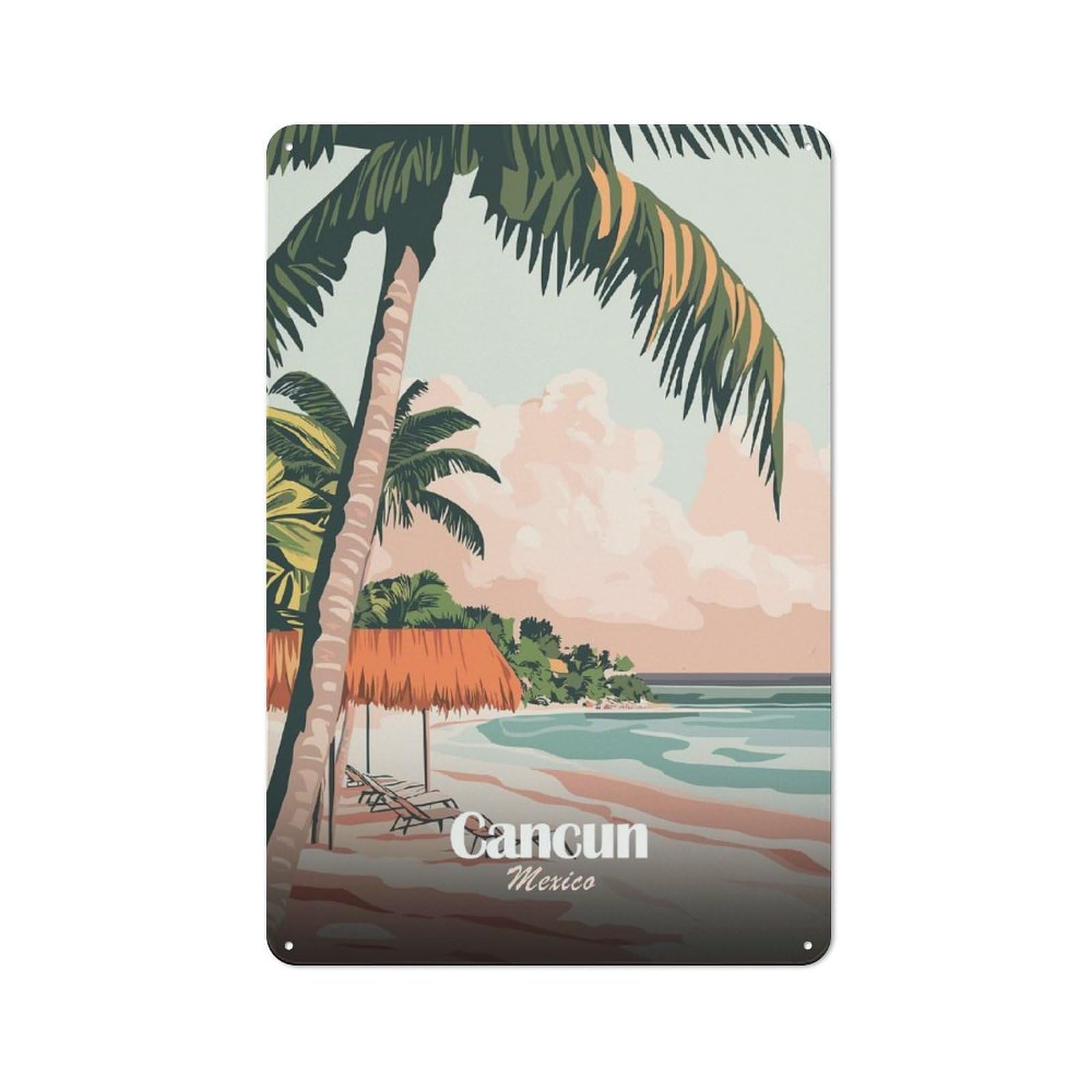Junmoney Style-20 Cancun Mexico Beach Travel Rustic Tin Wall Plaque 30X20cm For Hobby Room Or Studio, A New Home Present For Creative Interior Collectors