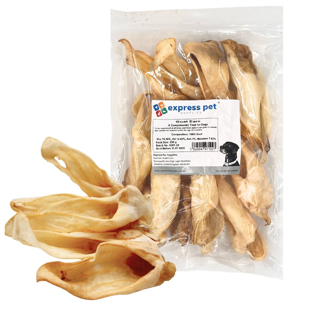 Express Pet Supplies 1kg (approx 30 Ears) Goat Ears Natural Hypoallergenic Dog Treat Chew Low Fat/Odour