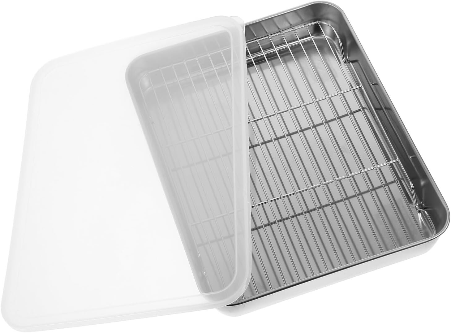 FUOYLOO Stainless Steel Roasting Pan and Wire Rack Set 31X24X5Cm Oven Baking Tray for Meat and Vegetables Cooking with Lid Covered Roasting Accessory for Kitchen