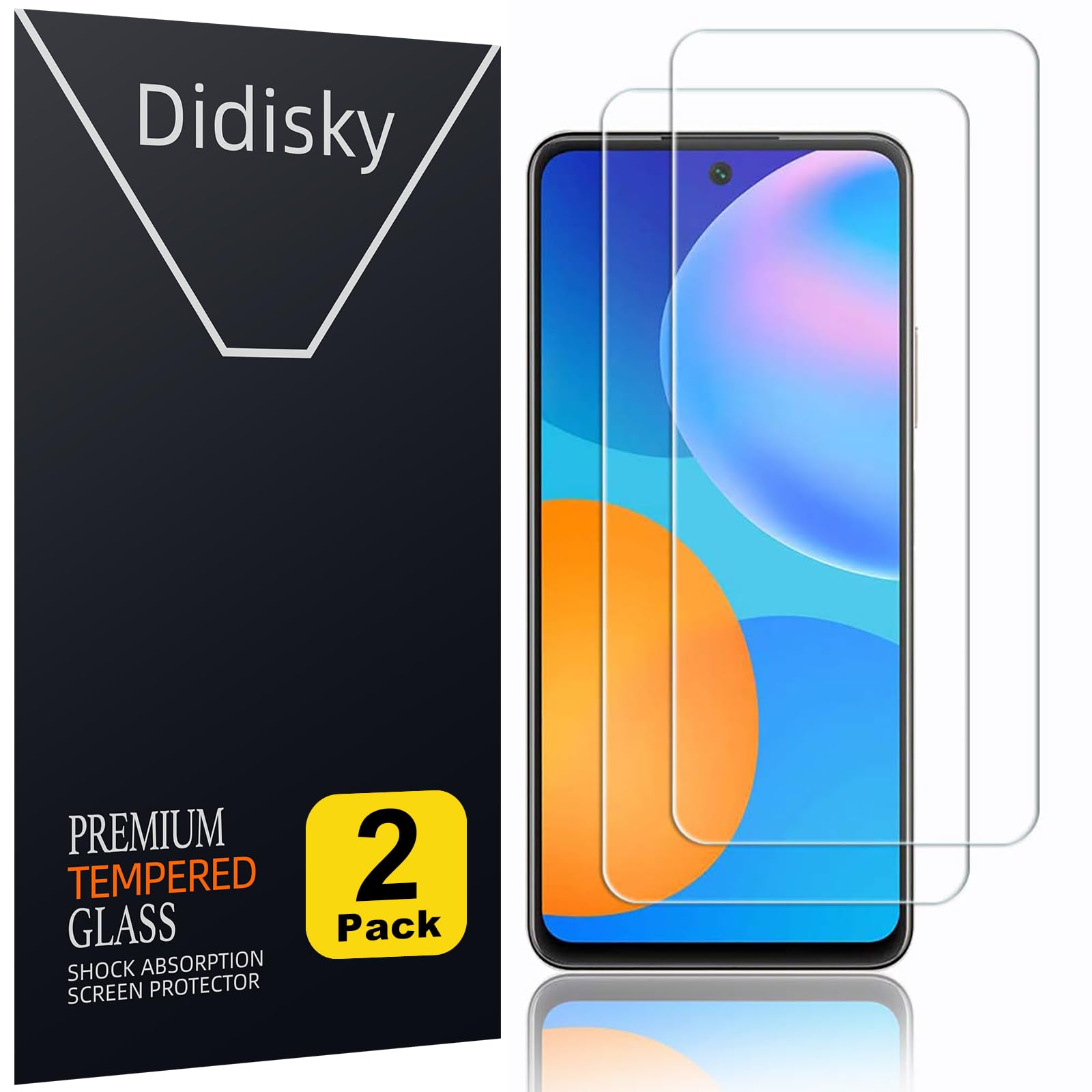 Didisky Huawei P Smart 2021 Tempered Glass Screen Protector [2 Pieces] [Soft Touch] Easy to Clean, Easy to Install, Transparent