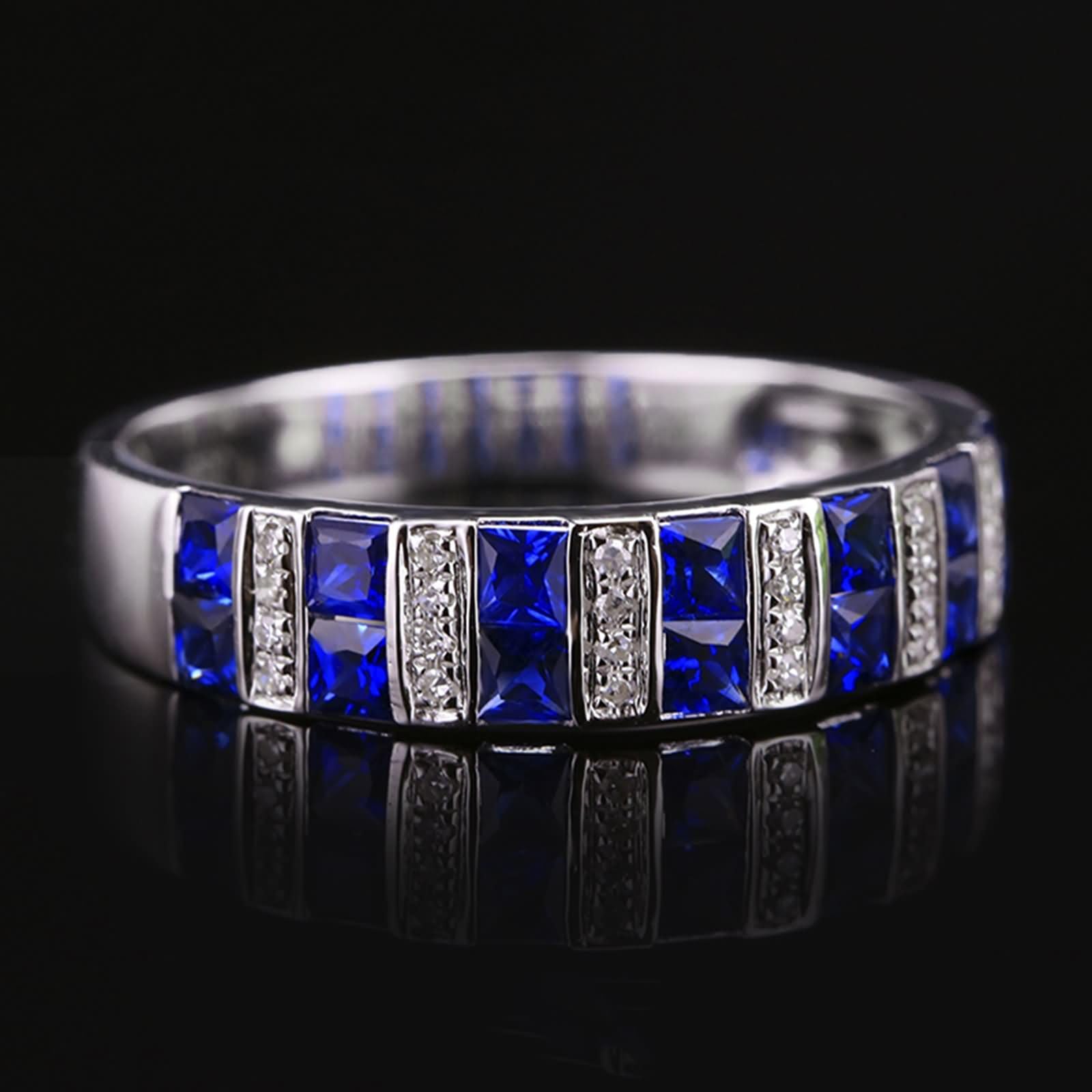 Beydodo Anillo de Boda Oro Blanco Mujer 9 14 18K con Cuadrado con Zafiro Creado de 0.99ct y Moissanita, Anillo de Mujer Compromiso Plata Azul