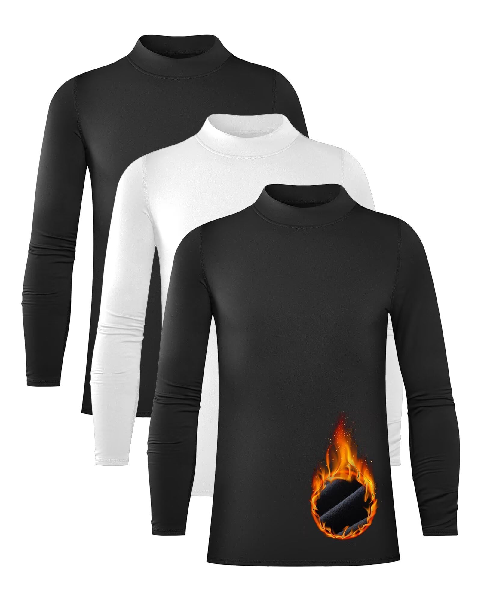 Rolimaka3 Pack Youth Boys Compression Thermal Shirt Long Sleeve Fleece Undershirt Football Baseball Soccer Base Layer Top