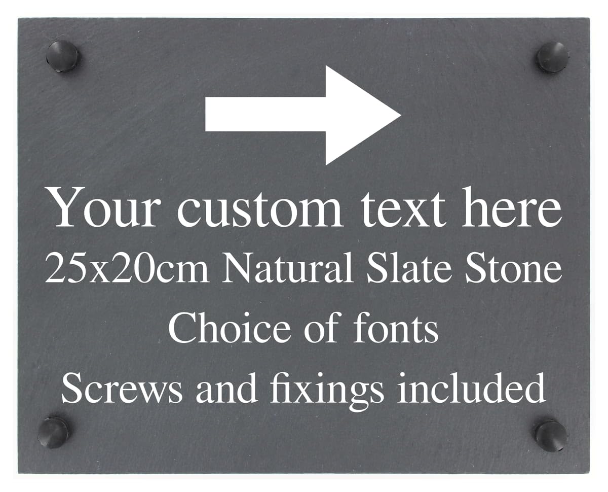 Personalised Right Arrow Above Motif Natural Slate Plaque Sign with wall fixings - 25x20cm - Garden, Shed, House, Yard sign