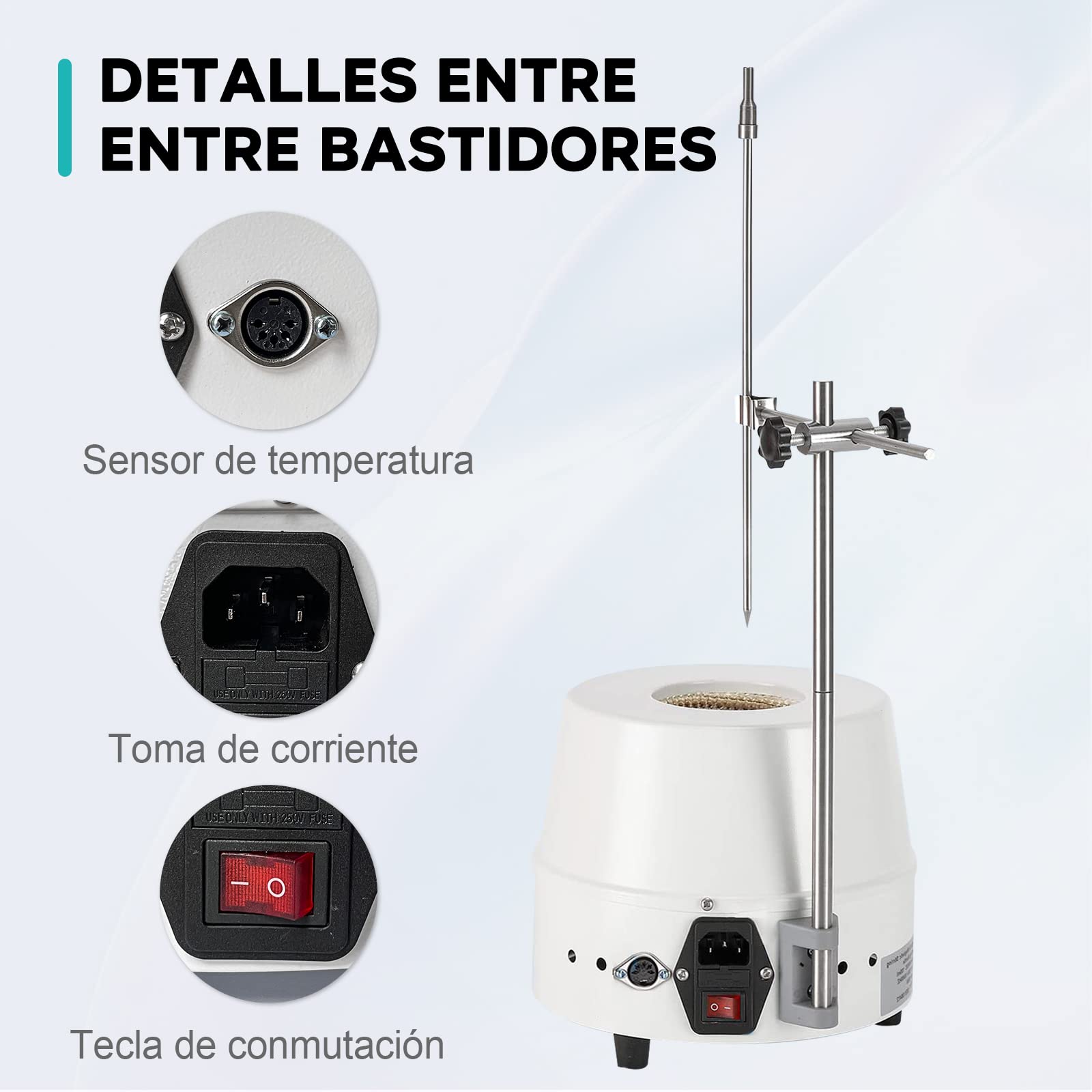 LAB FISH Manto Calefactor Magnético 1000ml, Agitador Magnético Termostático para Laboratorio 350W, con Pantalla Digital, Sonda de Temperatura y Temporizador