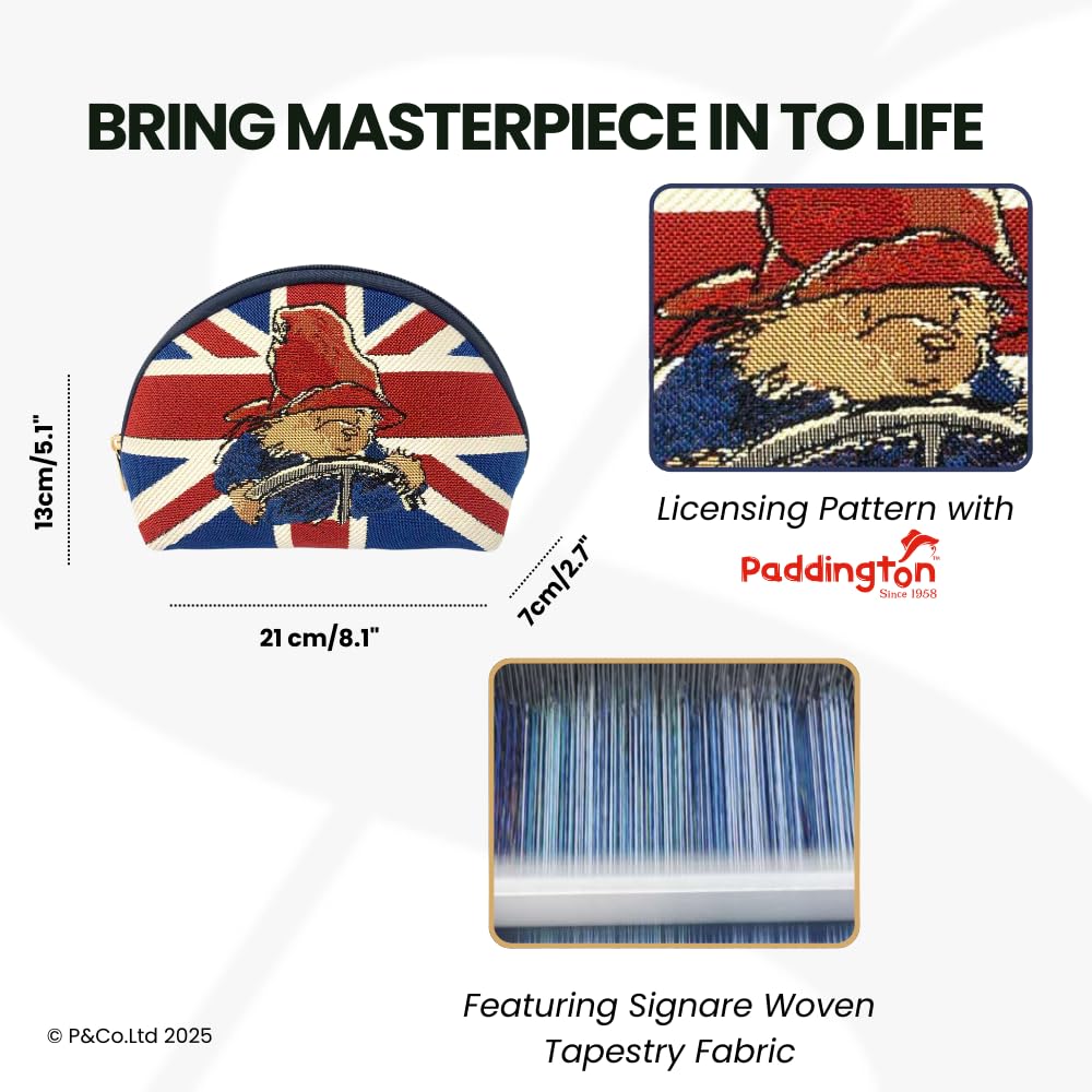 Signare Tapestry Cosmetic Bag, Woven Tapestry Fabric, 21 x 7 x 13 cm, Eco-Dyed Sustainable Materials (COSM) (Union Jack Paddington) - Image 2