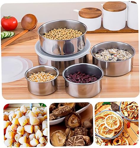 Miniatura 2 de Cuencos para mezclar con tapas, 5 cuencos profundos para almacenamiento de cocina, juego de cuencos de acero inoxidable plateado para cocinar