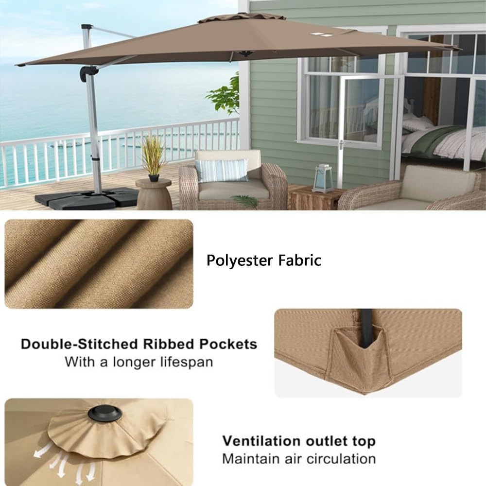 Toile De Remplacement pour Parasol Déporté Exterieur Tissu De Rechange 3.0 3.5m Toile De Parasol Housse De Rechange pour Parasol 8 Baleines(Beige,350cm(11.5ft))