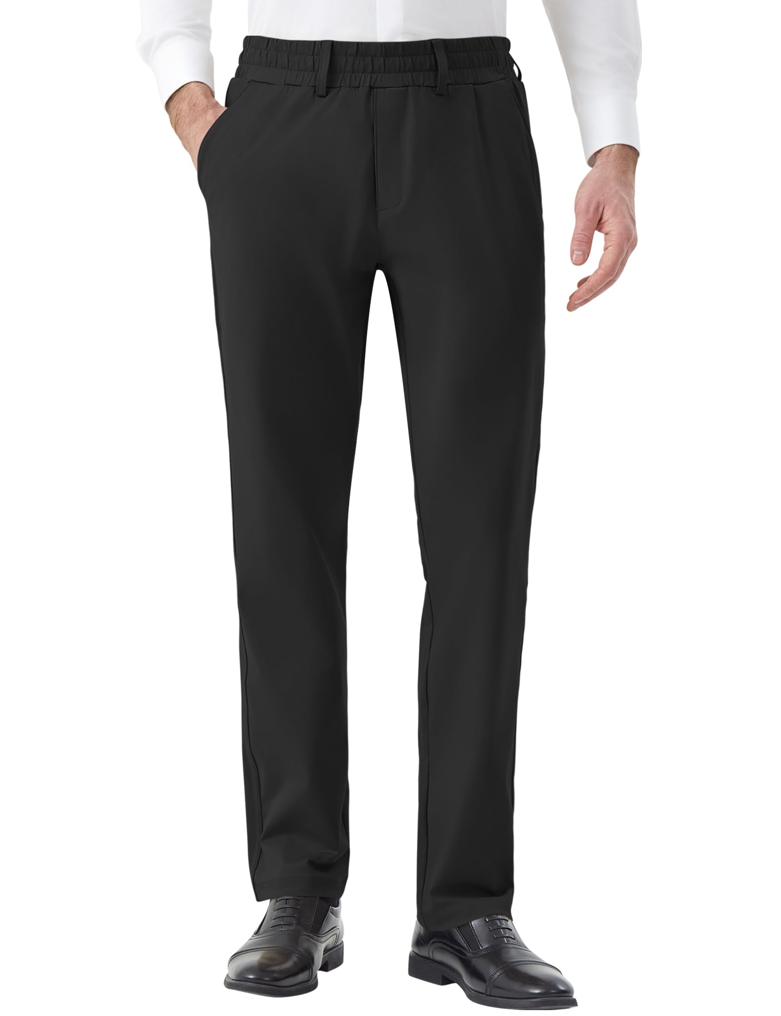 Idtswch Elastic Waist Pants for Senior Men with Magnetic Closure for Business Casual Formal Wear