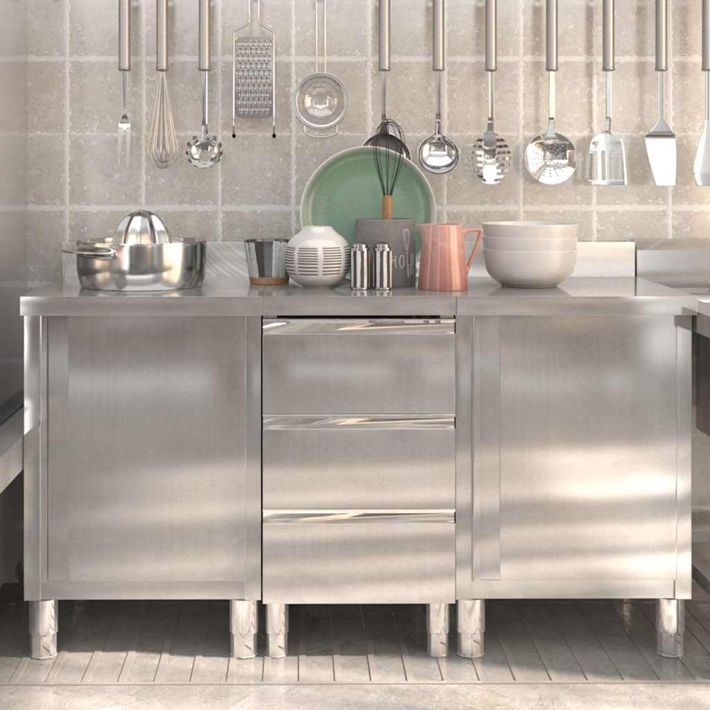 Armadi da cucina commerciali, 3 pezzi, in acciaio inox, per uso alimentare, con piedini regolabili, 50 x 60 x 96 cm, ideale per gastronomia, ristorante, hotel, catering, forniture