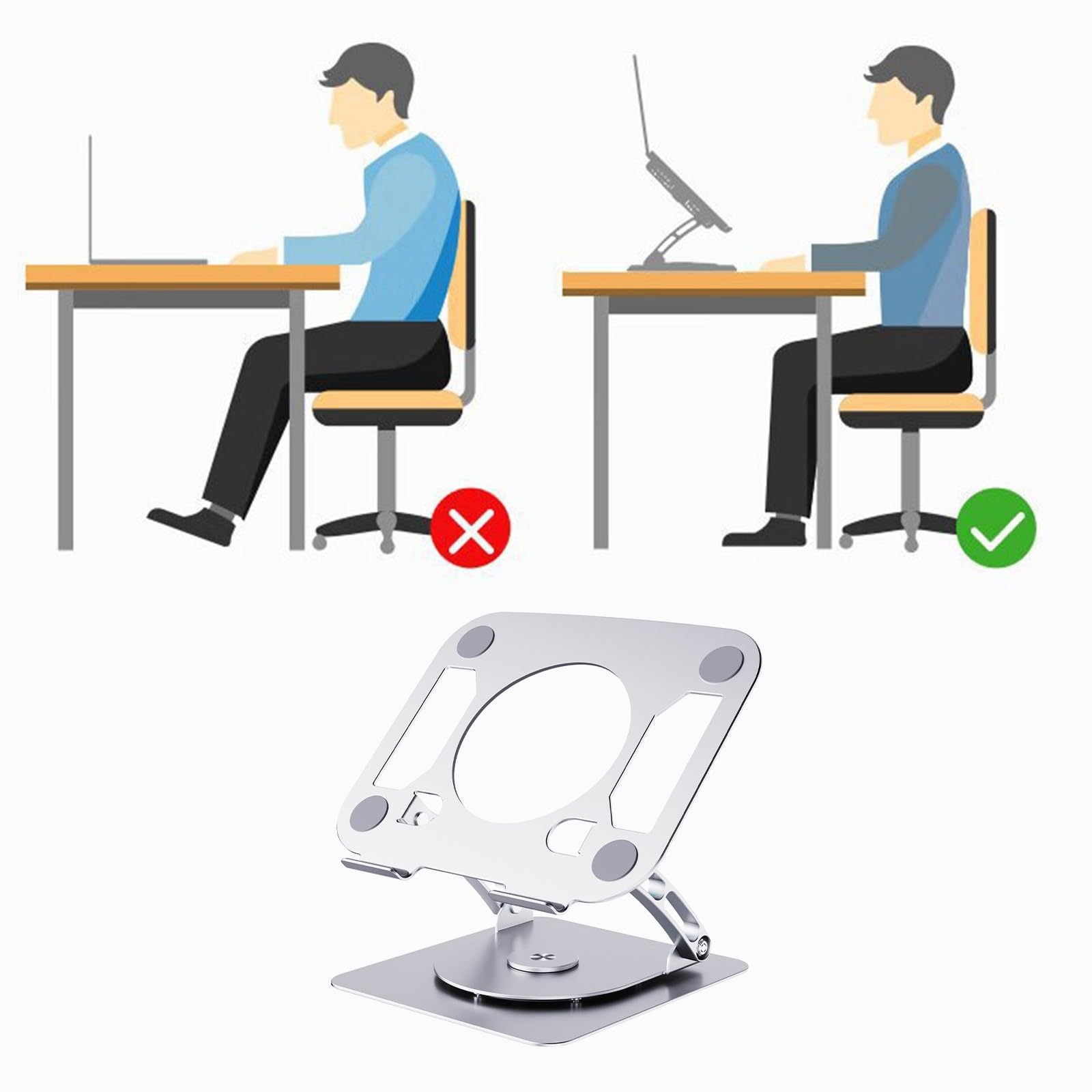 Soporte ergonómico para portátil con base giratoria de 360°, altura ajustable de 50 mm a 290 mm, soporta hasta 10 kg de enfriamiento de peso de oso