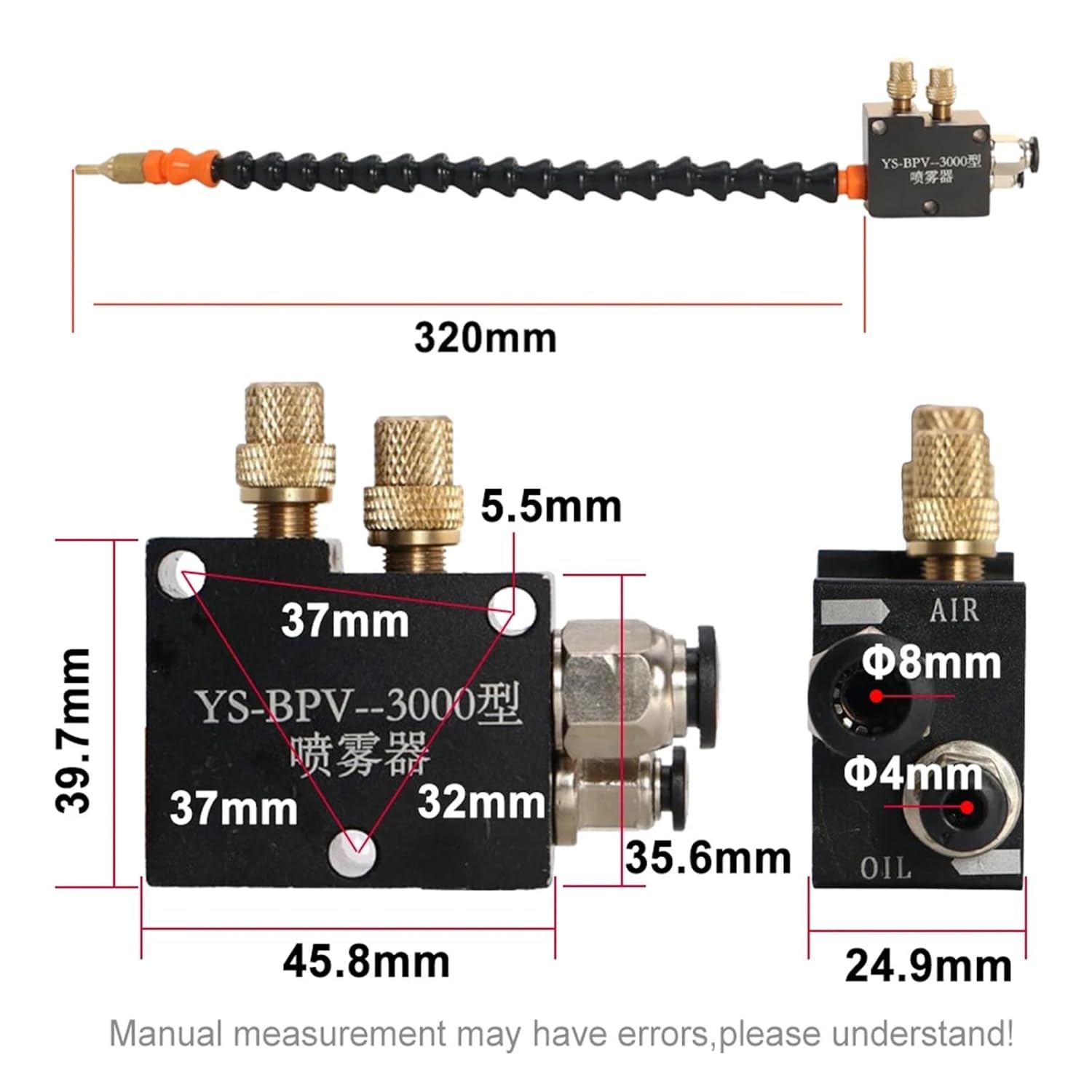 1pc Mist Sprayer 8mm Air CNC Cooling Sprayer YS-BPV-3000 Mist Coolant System for CNC Lathe Milling Drill Engraving Machine Tool