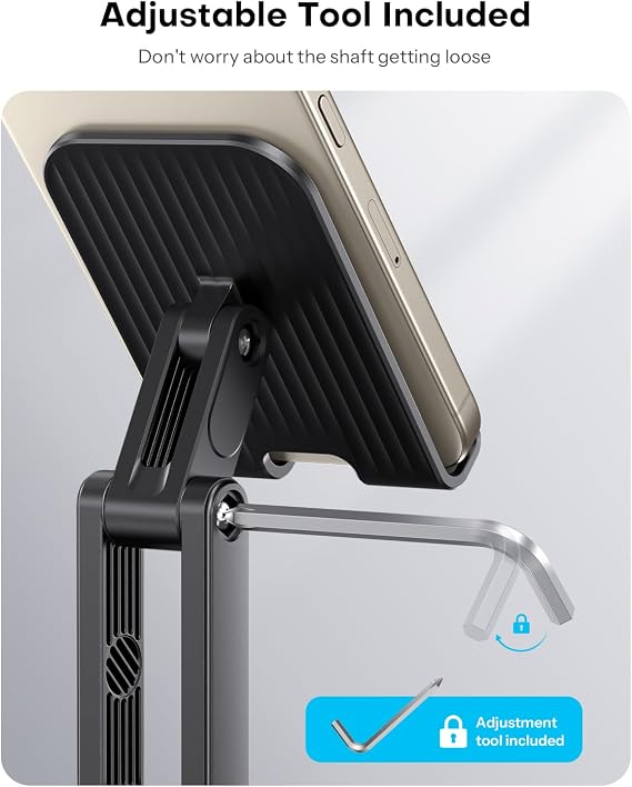OMOTON Cell Phone Stand for Desk, 2 Pack Adjustable Foldable Phone Holder, 360 Swivel Mobile Stand Fit for iPhone 17 16 15 14 13 Pro Max and All Smart Phones, Black & Black