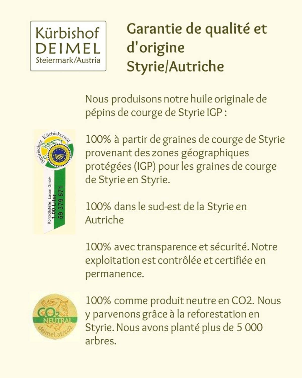 Kürbishof DEIMEL Steiermark/Austria - Bouteille de 1000 ml - Huile de pépins de courge originale de Styrie, IGP (Autriche)