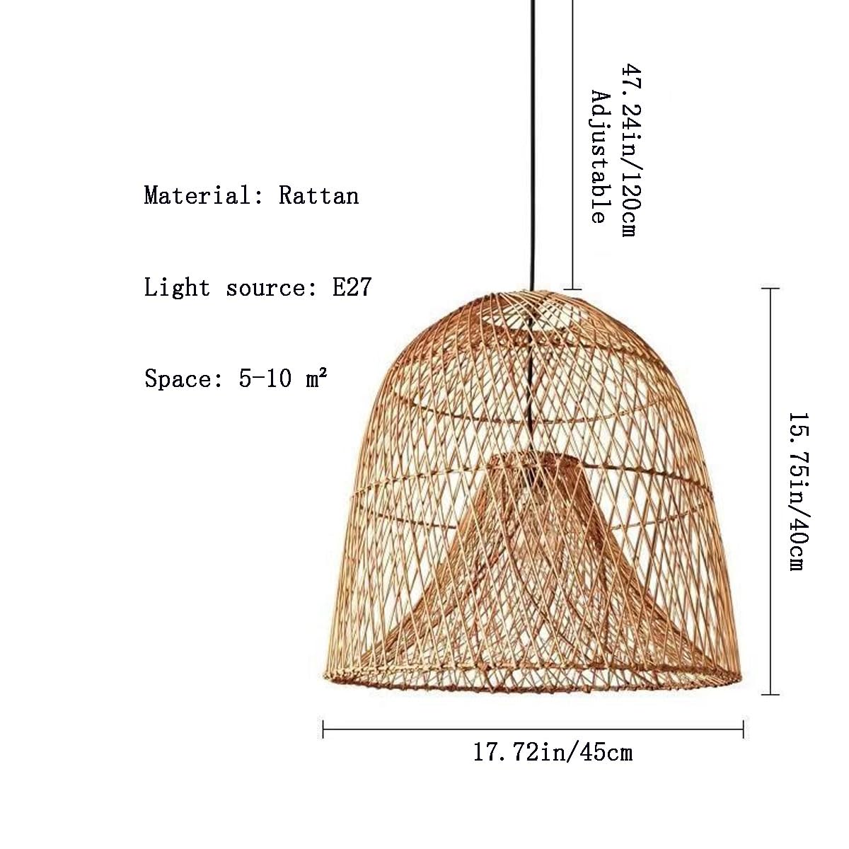 Wisząca lampa do wnętrz w stylu nordyckim z kloszem z rattanu, lampa wisząca z plecionym rattanem, dekoracyjny żyrandol, odpowiedni do sypialni i salonów