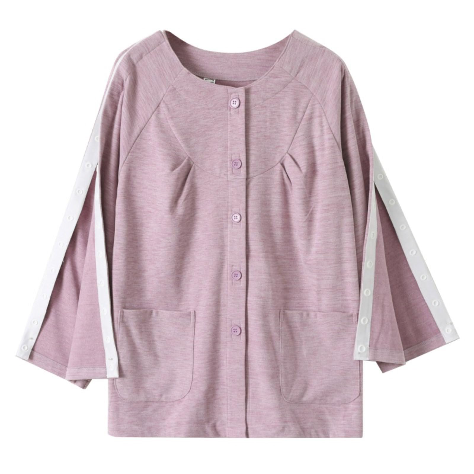 Traje de enfermería Batas de hospital Tearaway Snap, ropa de cuidado de estilo largo para mujer, ayuda de enfermería completamente abierta después de la cirugía con bolsillo