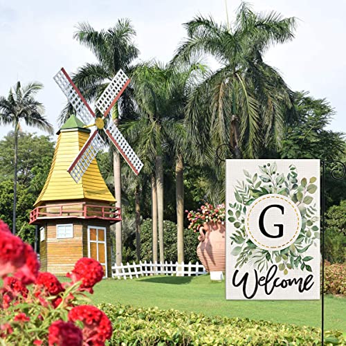 Allorry Beauty Monogram Letter G Garden Flag 12X18 Double Sided Burlap Small Vertical Welcome Initial Yard Flag Family Last Name Personalized Flag Outdoor Decoration #TOP2