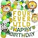 Jungle Theme 4th Birthday Party Supplies Four Ever Wild Safari Balloons Garland Arch Kit Decorations, Green Artificial Palm Leaves