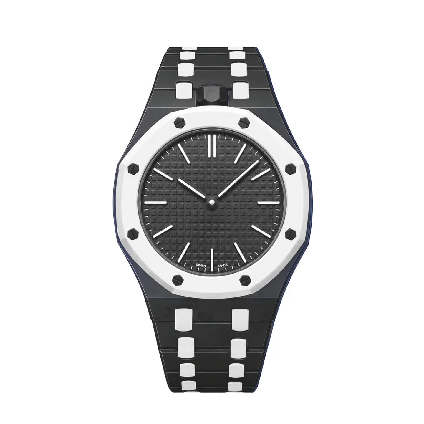 Zwei-farbiger Biokeramik-Gehäusearmband kompatibel mit Swatch Royal Pop Uhr, Sportarmband mit stoßfestem Rahmen und Schutzbumper, passend für Männer und Frauen, mit 3- und 12-Uhr-Drehung