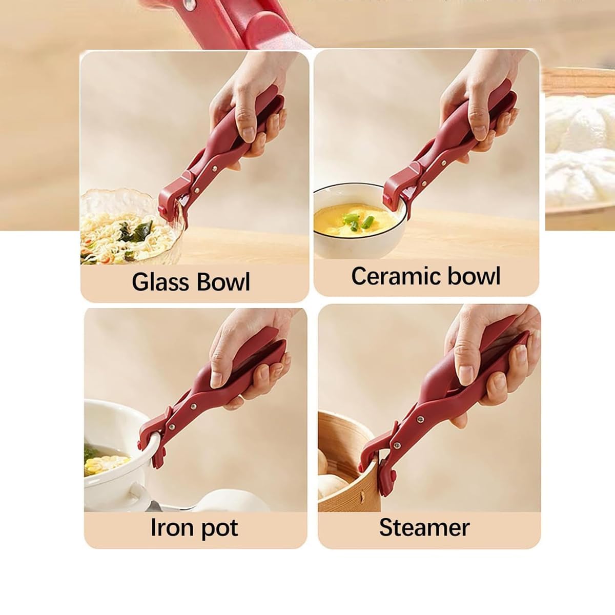 2/4PC Hot Plate Gripper Tongs, Anti-Scald Silicone Multi-Angle Gripper Clips, Non-Slip Kitchen Plate and Bowl Clamp for Safe Handling of Hot Plates and Bowls (2 pack)