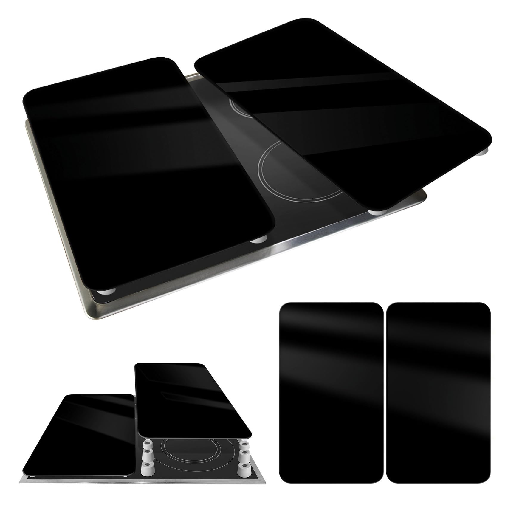 WENKO Coprifornelli Universale Mod Nero, regolabile in altezza per tutti i tipi di fornelli, tagliere e paraspruzzi, vetro, 30 x 52 cm, 2 pezzi