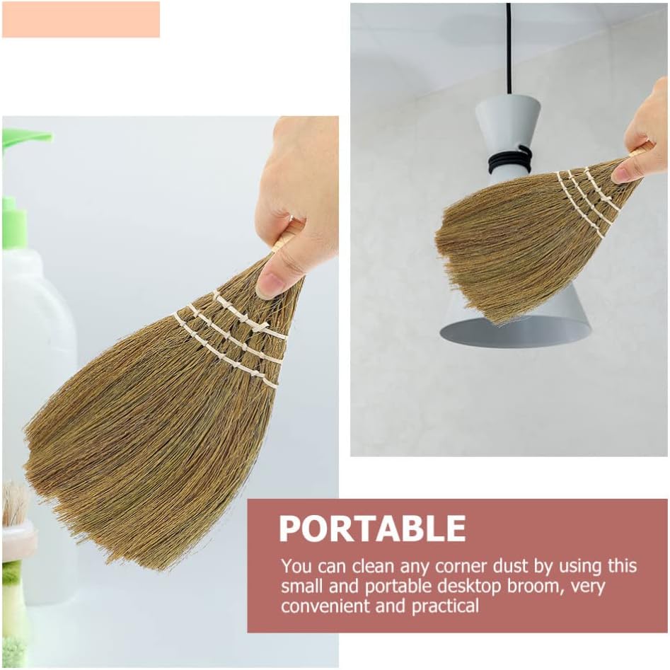 Hemoton Desktop Broom Portable Mini Tabletop Cleaning Broom with Ergonomic Short Handle and Natural Bristles for Dust Removal in Office and Home