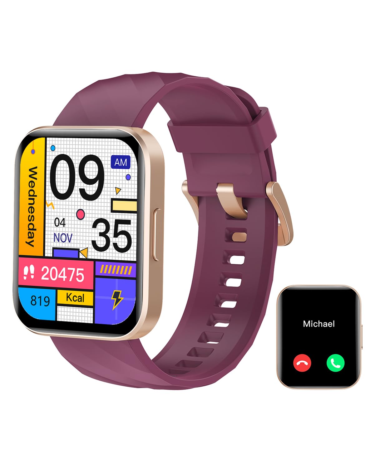 RUIMEN Orologio Smartwatch Donna Chiamata Bluetooth Contapassi con Cardiofrequenzimetro SPO2 Orologio Sportivo con Giochi Monitoraggio Sonno Sfondo Personalizzabile Cronometro Timer Sveglia Viola