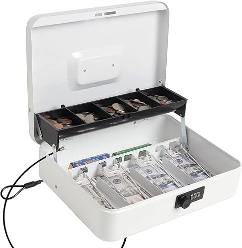 Parrency Caja de efectivo con cerradura de combinación,Caja de metal duradera con bandeja de dinero,Caja de seguridad de almacenamiento seguro con